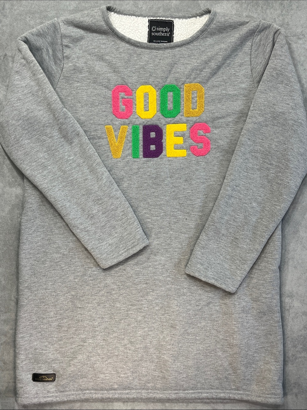 Simply‎ Southern Good Vibes Sherpa Lined Sleep Shirt Nightgown Gray XXL